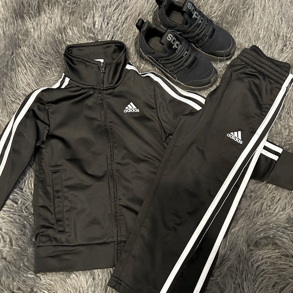 Adidas Black Matching Track Set with Adidas Sneakers